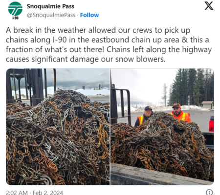 Chains left on Snoqualmie Pass
